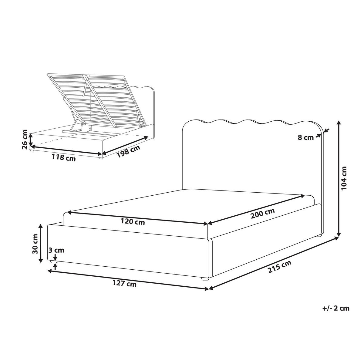 POSTEL s úložným prostorem 120/200 cm Žinylková látka Taupe Nanterre - šedohnědá, textil (120/200cm) - Beliani