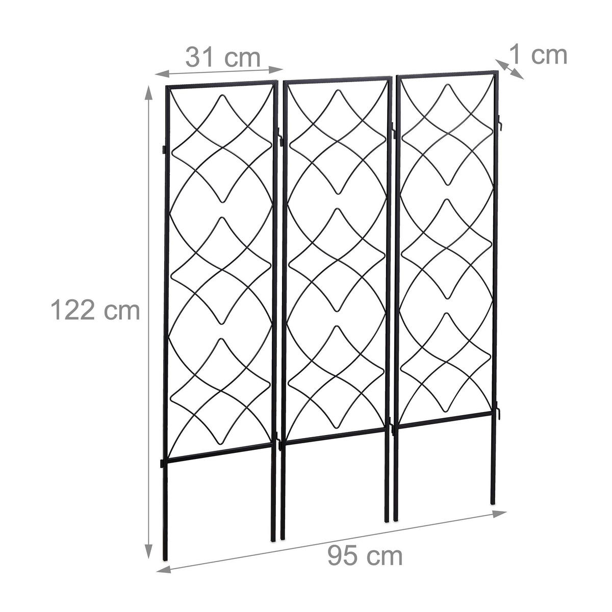 RANKGITTER Schwarz 3er-Set Metall 122x31 cm - Schwarz, Metall (33/122/1cm) - Relaxdays