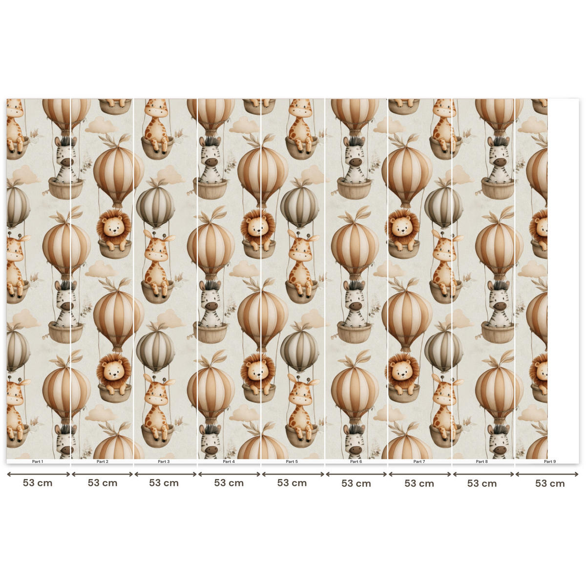 KINDERTAPETE - Safari - Heißluftballons - Taupe - 450x300 cm - Beige, Papier (450/300cm) - OnlyWow