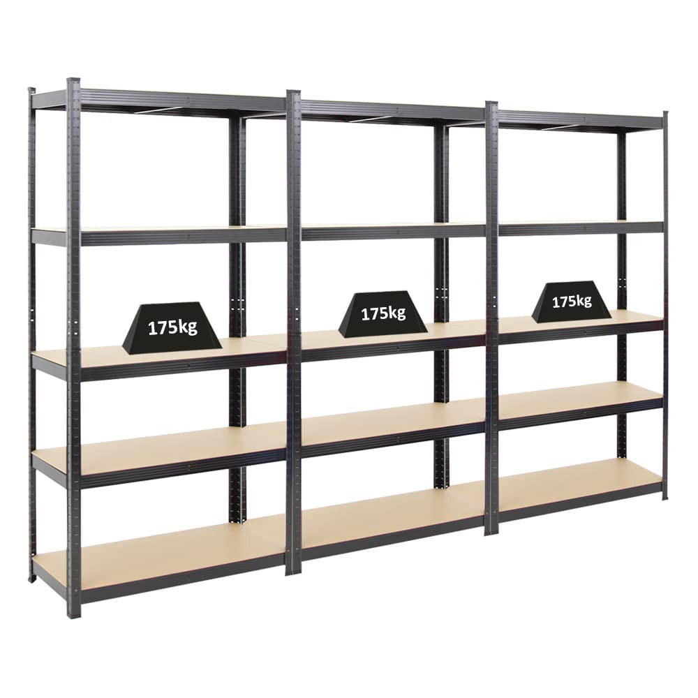 SCHWERLASTREGAL Ragnar 3er-Set mit 3x 180x90x40 cm Fachlast 175 kg Schwarz - Schwarz, Metall (270/180/40cm) - PROREGAL