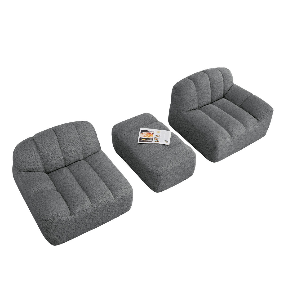 ECKSOFA 210×165×79 cm Granular Fleece rahmenlos modular mit 1 Ottoman, grau - Grau, Textil (165/210cm) - Luhomfu