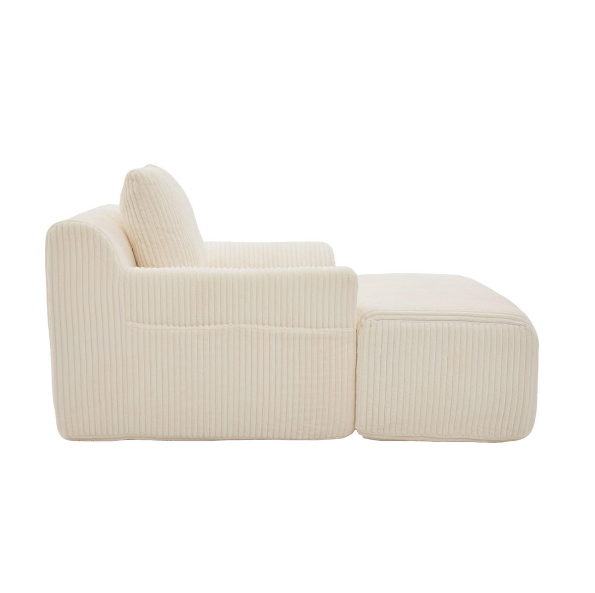 SESSEL aus Cord 147x110x67 cm Beige mit Fußhocker, Seitentaschen und montagefreiem Komfort - Beige, Textil (110/67/147cm) - Modfu