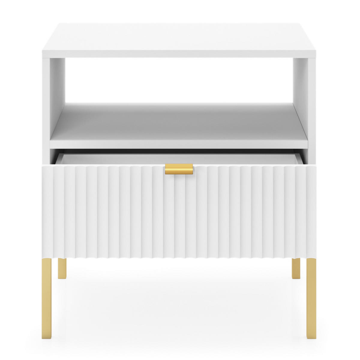 NACHTSCHRANK Vellore Weiß mit goldenem Gestell - Weiß, Holzwerkstoff/Metall (54/56/39cm) - Selsey