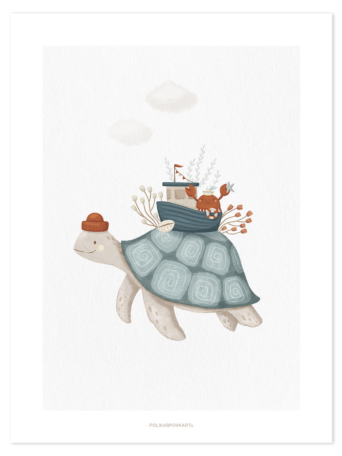POSTER Lotan hübsche Schildkröte 30 x 40 cm, blau/grau - Blau/Blaugrau, Papier (30/1/40cm) - Lilipinso