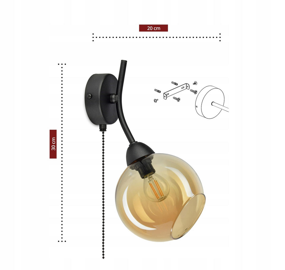 WANDLEUCHTE Hegel - Transparent/Schwarz, Glas/Metall (20/30/15cm) - kiki design