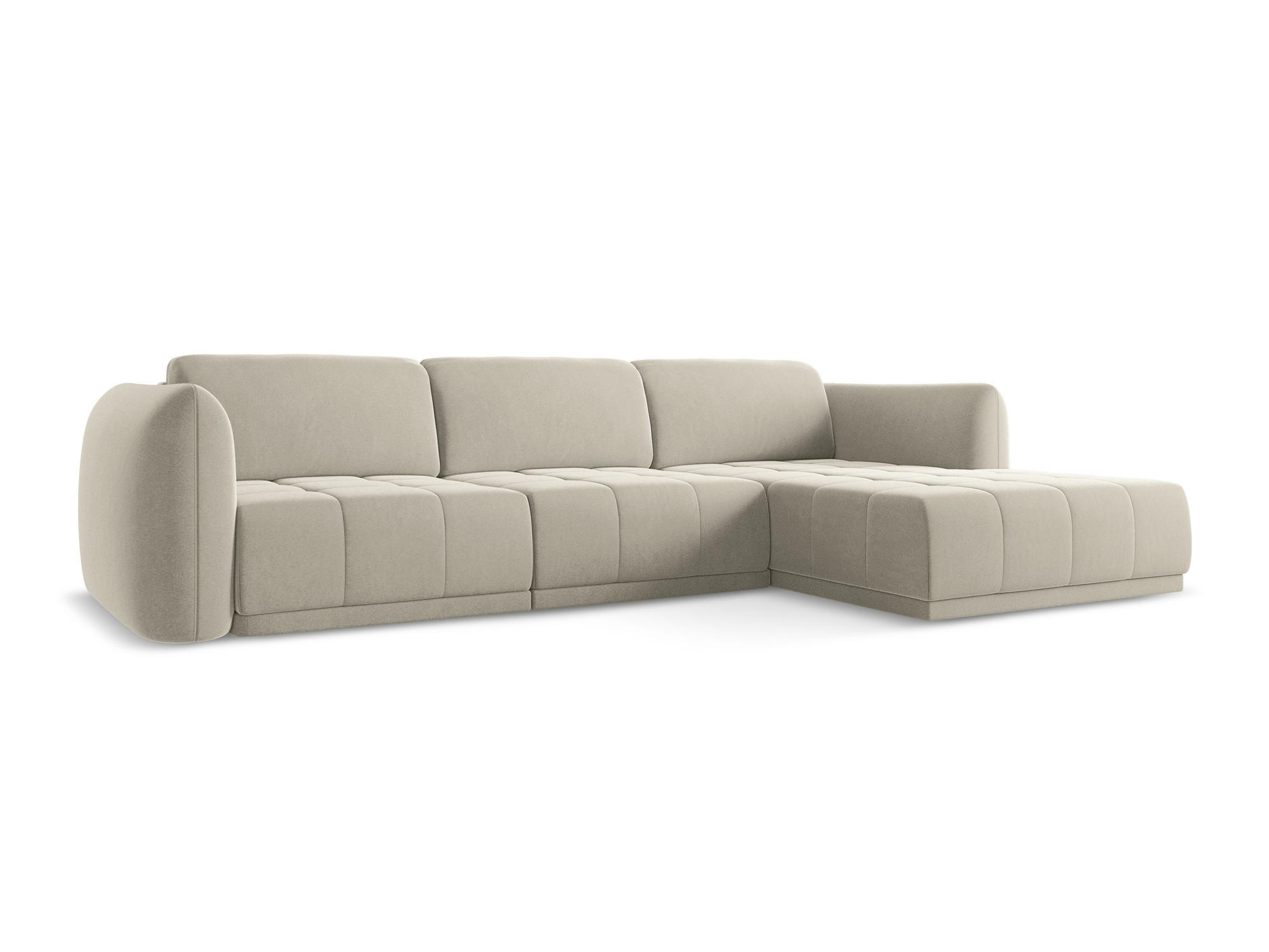 ECKSOFA Rechts Samt Stoff Creme - Perlmutt/Creme, Kunststoff/Textil (290/170cm) - Makamii