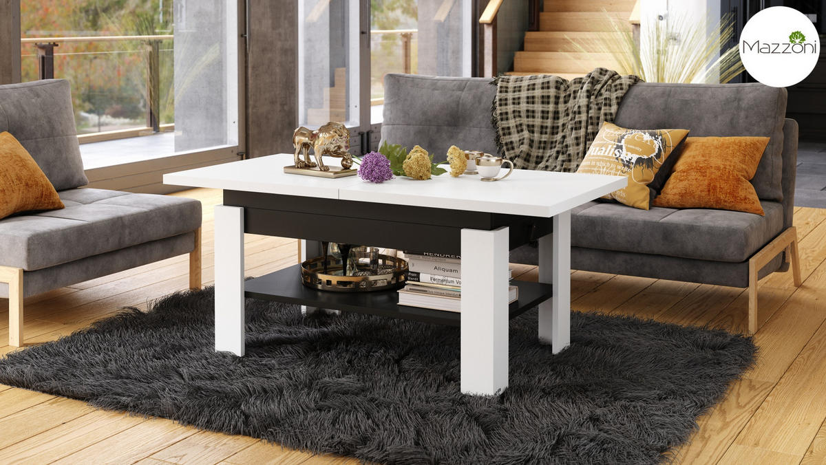 COUCHTISCH rechteckig Weiß - Schwarz ausziehbar höhenverstellbar - Schwarz/Weiß, Holzwerkstoff (65/130/58cm) - designimpex