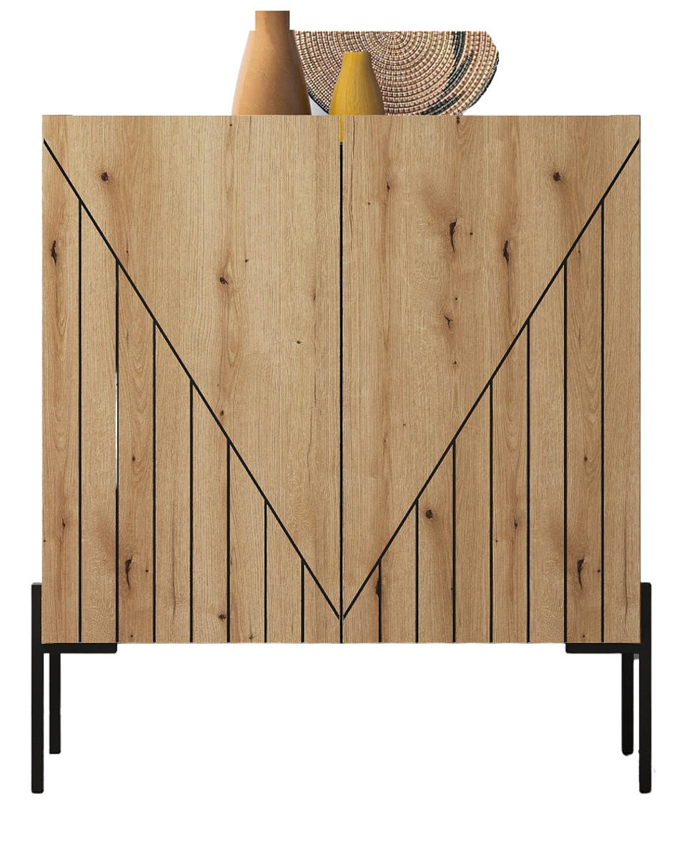 KOMMODE Evoke Eiche 80 x 91 cm, Sideboard mit Soft-Close - Eichefarben/Schwarz, Holzwerkstoff/Metall (80/91/40cm) - Inn.Furn