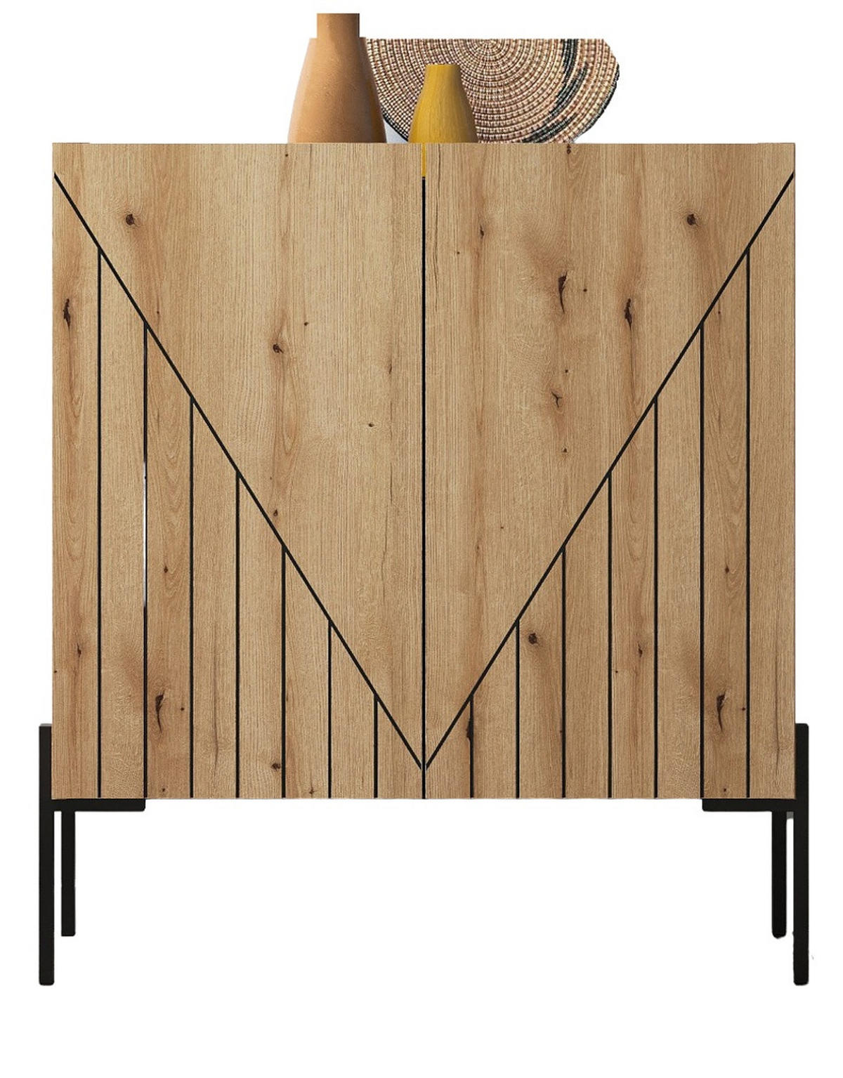 KOMMODE Evoke Eiche 80 x 91 cm, Sideboard mit Soft-Close - Eichefarben/Schwarz, Holzwerkstoff/Metall (80/91/40cm) - Inn.Furn
