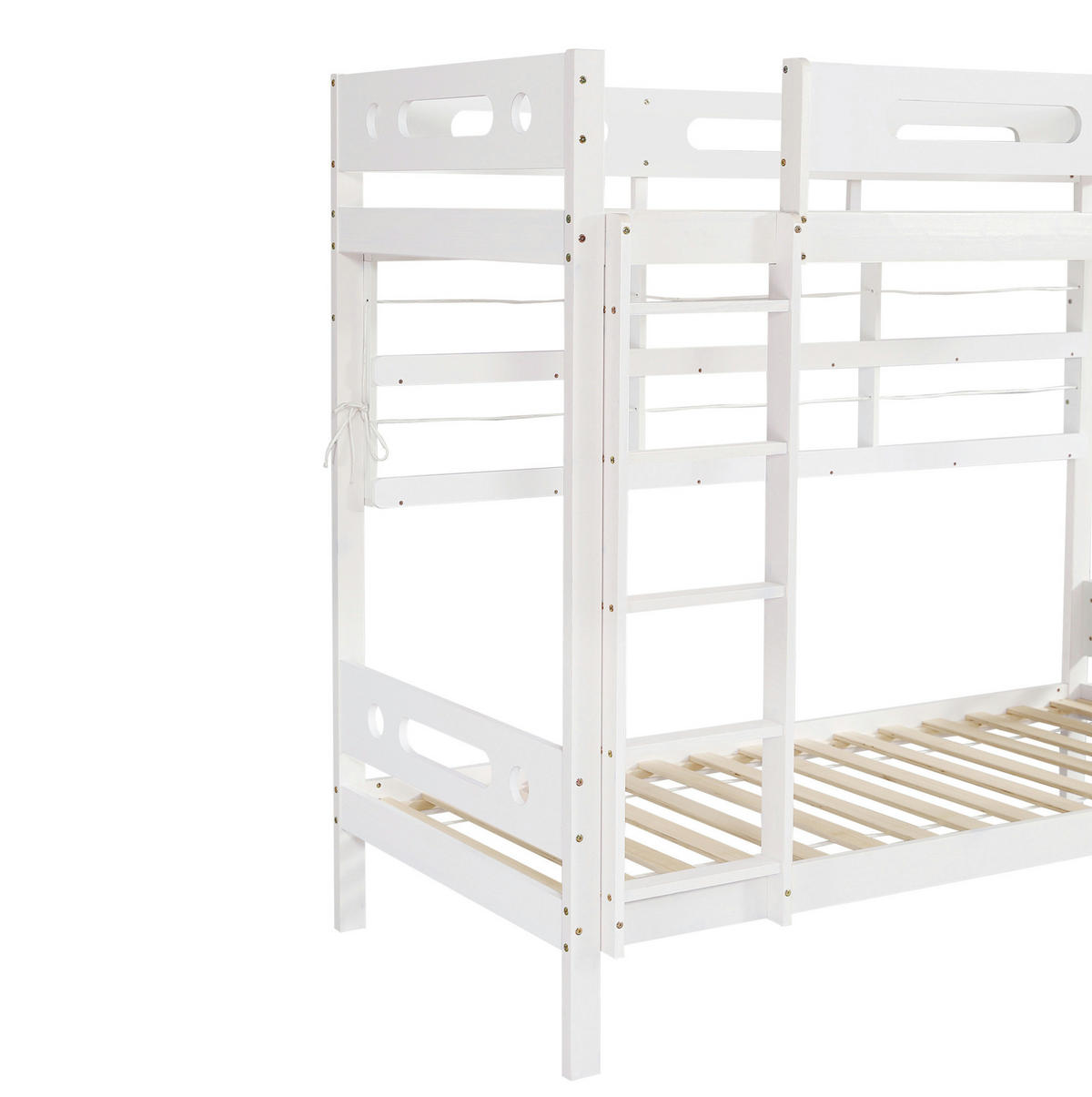 ETAGENBETT 90/200 cm mit 5-stufiger Leiter, Regalfach und 2 Schubladen, Kiefer/MDF, Weiß/Natur - Weiß, Holz (90/200cm) - Redom