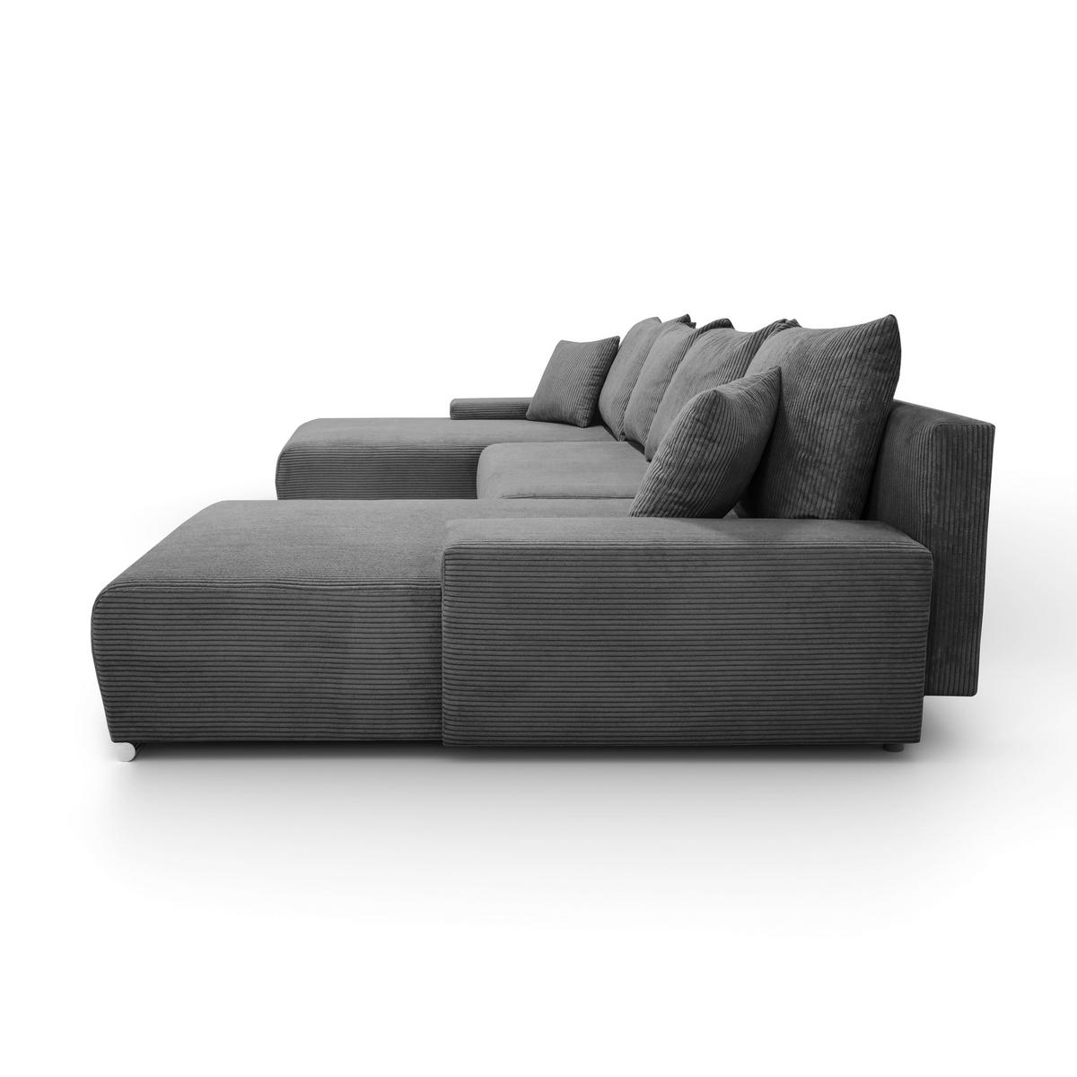 ECKSOFA U-Form Livorno Schlaffunktion Cord-Stoff Grau - Grau, Holz/Kunststoff (348/93/188cm) - Kaiser Möbel