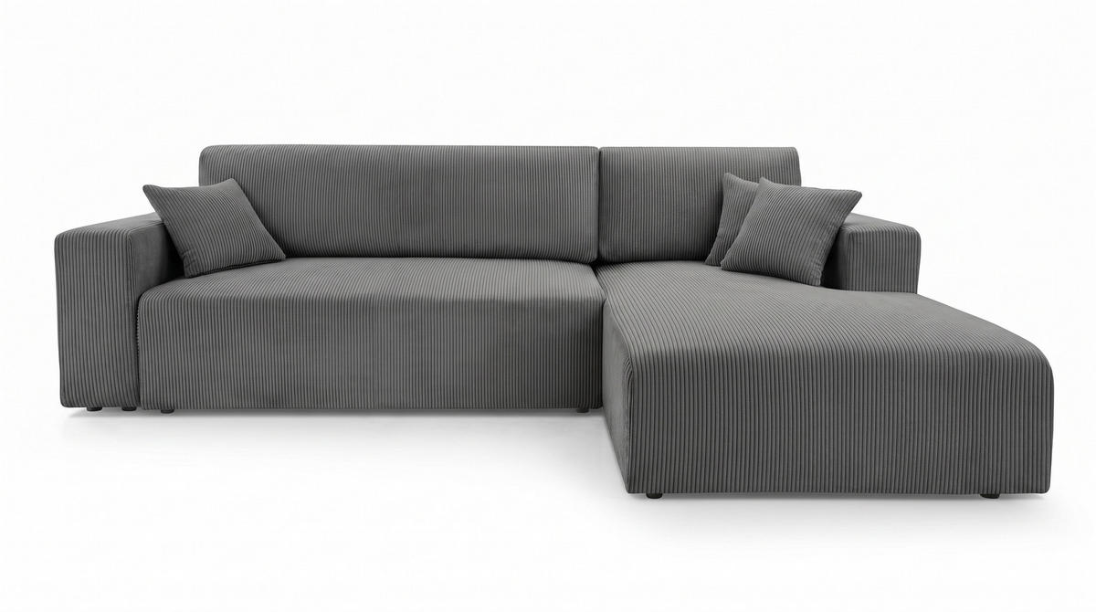 ECKSOFA PULA CORD GRAU L - Rechts - Schwarz/Grau, Kunststoff/Textil (279/187cm) - Luxkor24