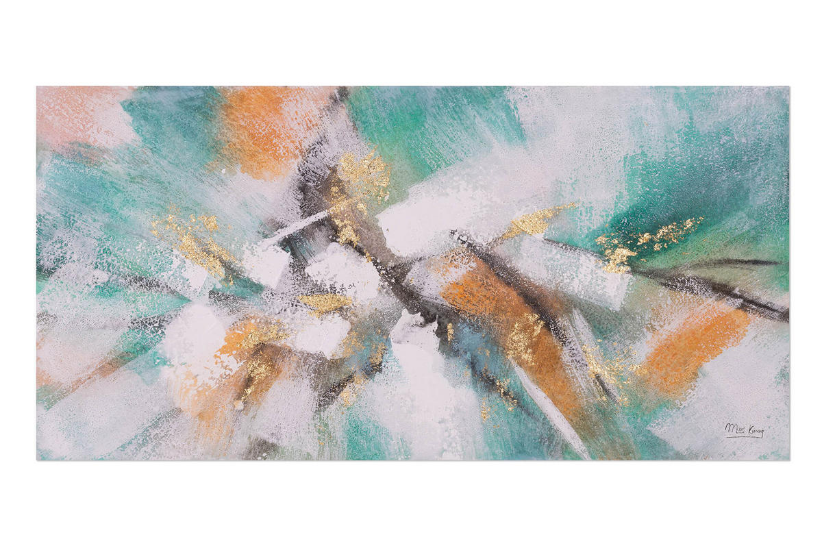 ACRYLBILD HANDGEMALT 120/60 cm - Türkis/Pink, Holz/Textil (120/60cm) - KUNSTLOFT