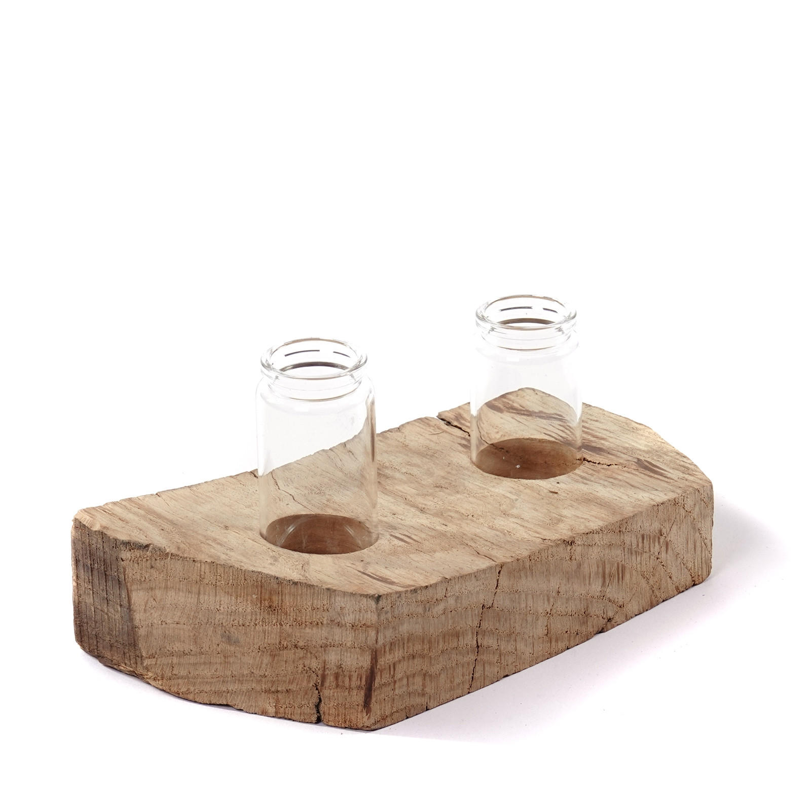 VASE Yuma II 19x12 cm, Wurzelholz, mit 2 Reagenzgläsern naturfarben - Naturfarben, Holz (10cm) - CREEDWOOD