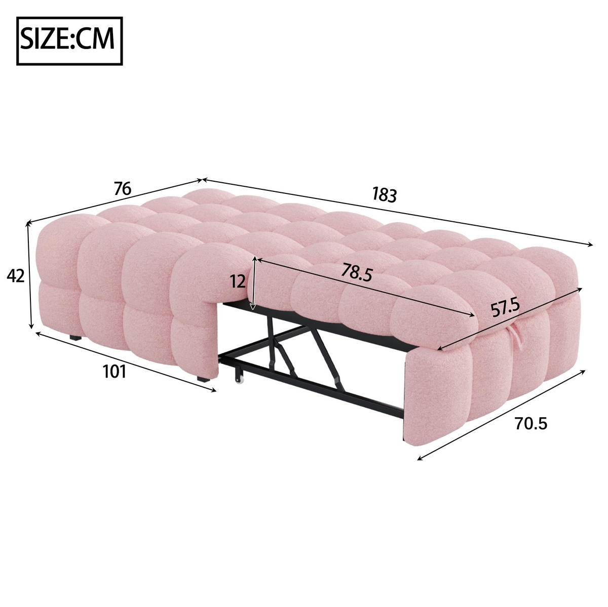 BETT 76/183 cm in Rosa – 2-in-1 ausziehbar mit Teddy-Bezug - Rosa, Textil (70/180cm) - BEAOK