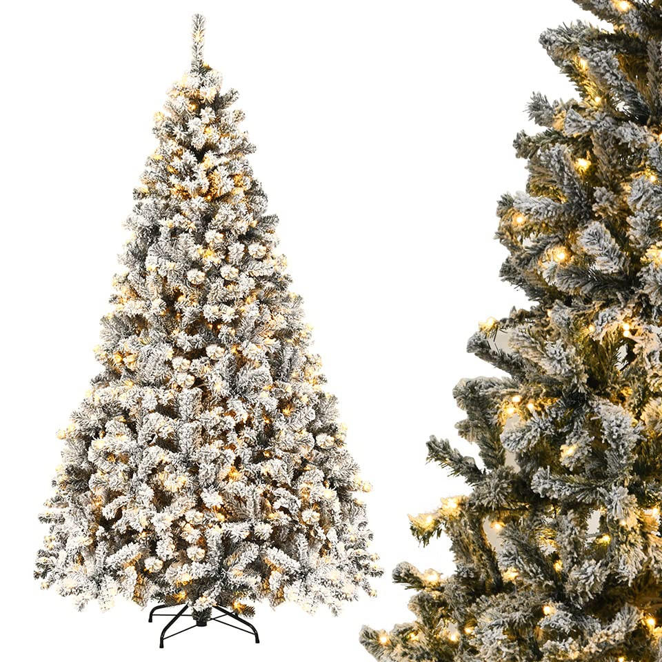 WEIHNACHTSBAUM mit Schnee und warmweissen LED-Lichtern 225cm Weiß - Weiß, Metall (225cm) - COSTWAY