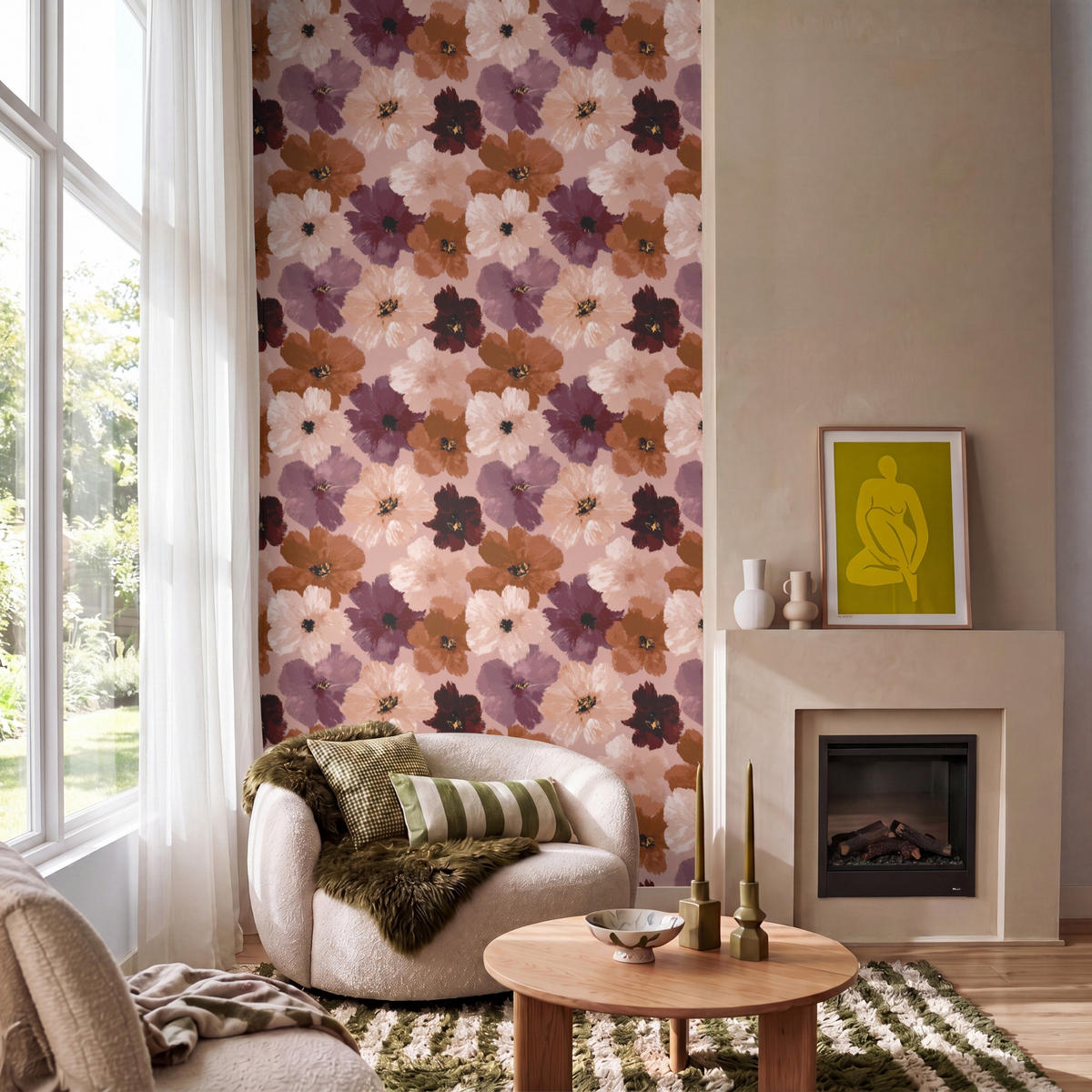 TAPETE - Blumen - Abstrakt - Erdtöne - 160x300 cm - Multicolor, Papier (160/300cm) - OnlyWow