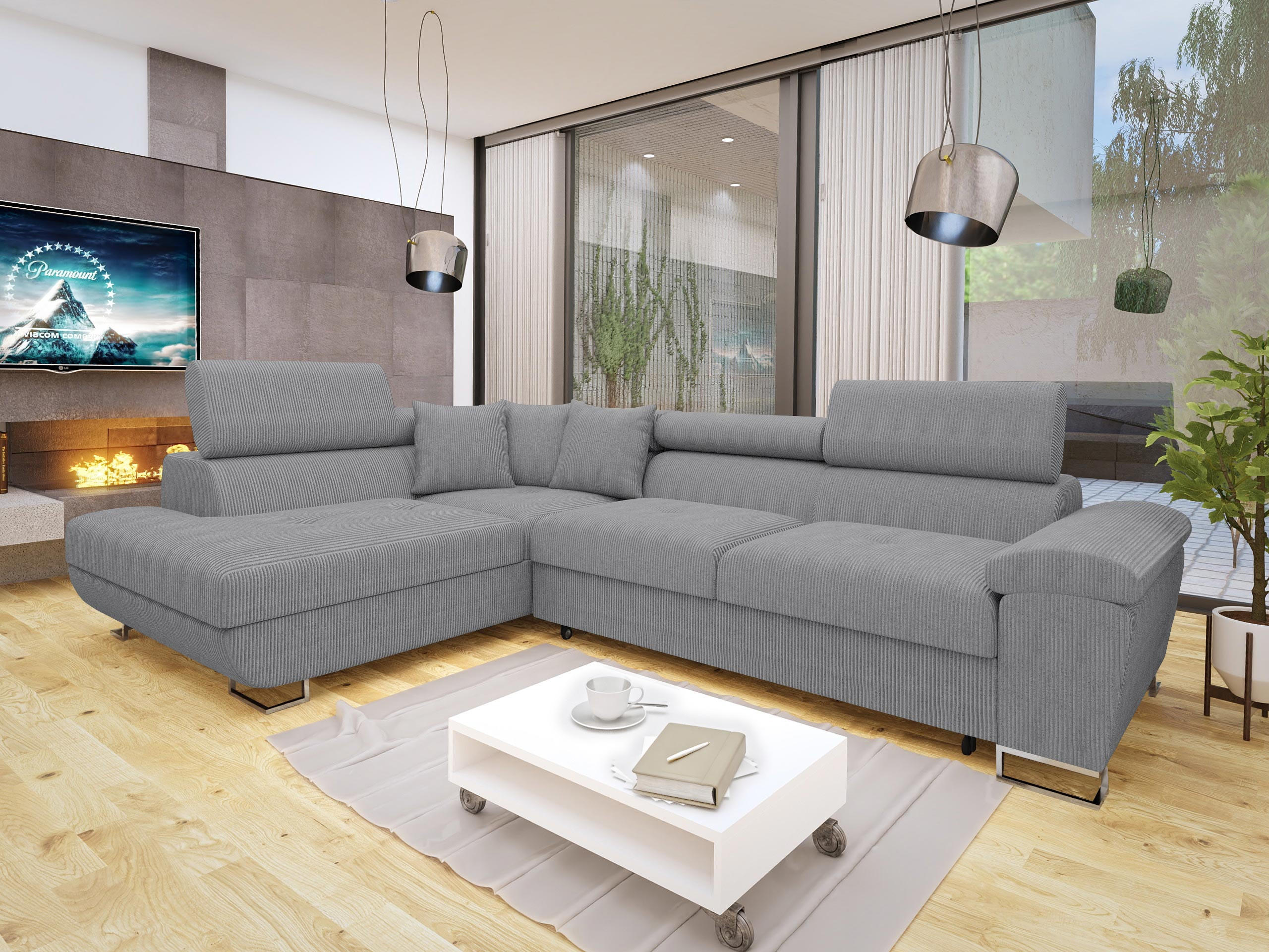 ECKSOFA Cotere Cord, Seite: Links - Hellgrau, Holz/Textil (270/202cm) - MIRJAN24