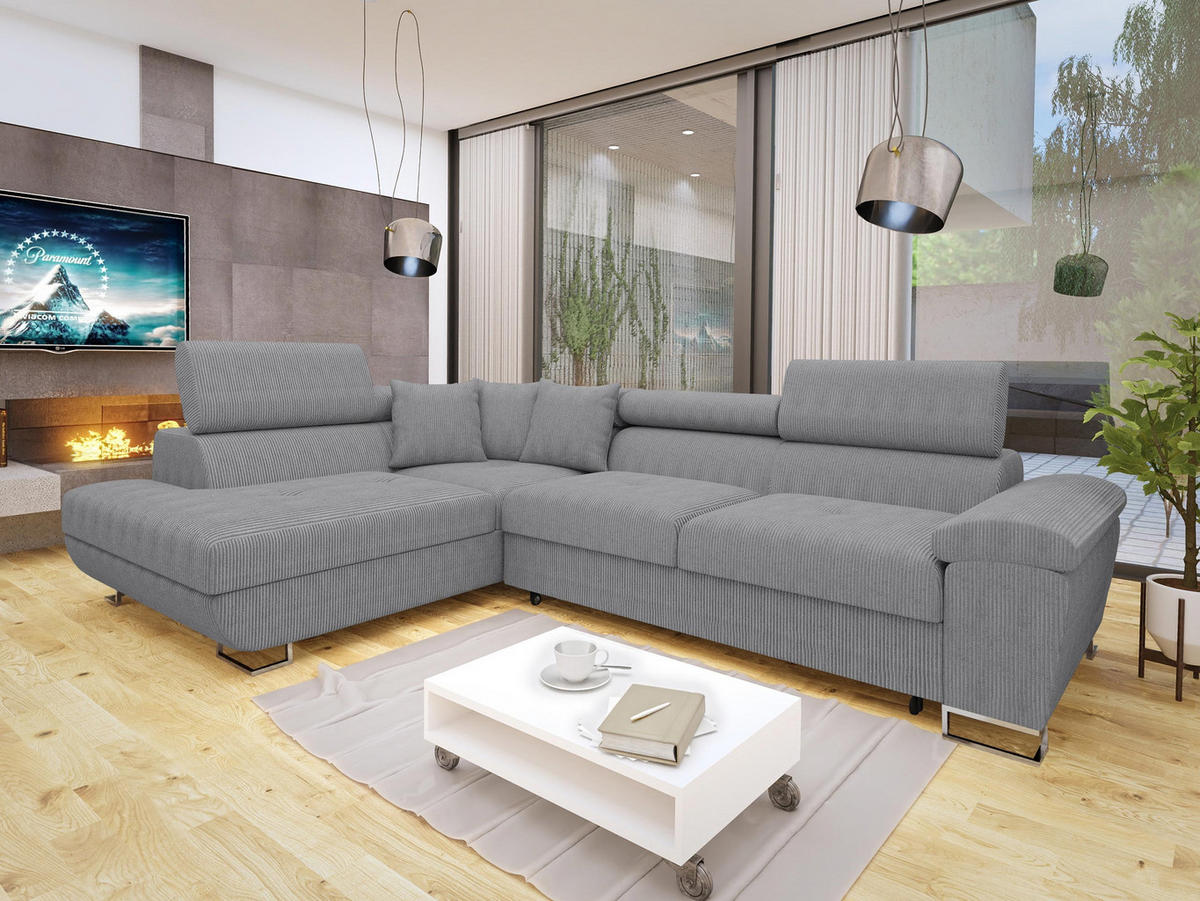 ECKSOFA Cotere Cord, Seite: Links - Hellgrau, Holz/Textil (270/202cm) - MIRJAN24