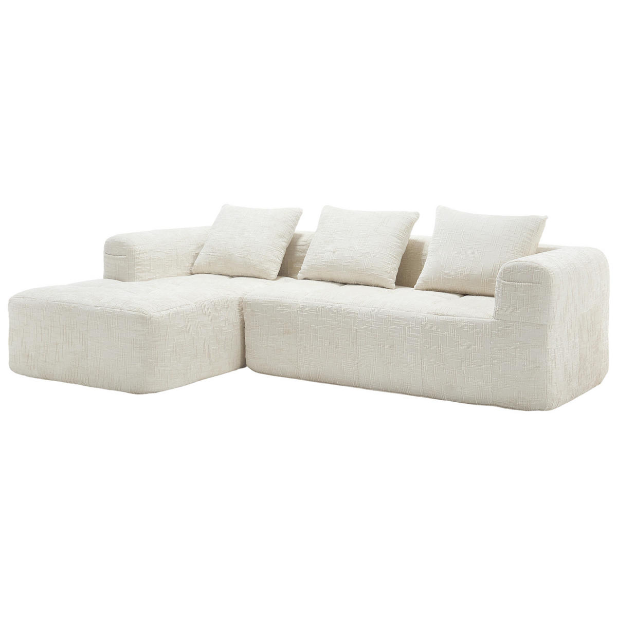 ECKSOFA L-Form 3-Sitzer mit Chaiselongue Chenille Beige 250/158/60 cm - Weiß, Textil (250/158cm) - OKWISH