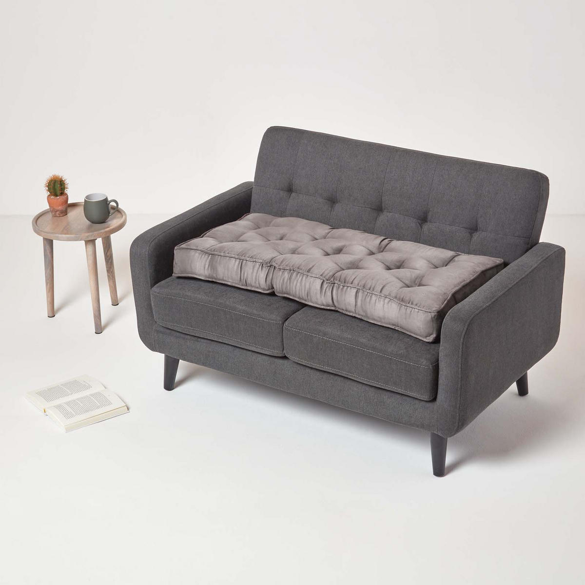 SITZAUFLAGE grau 100/48/10 cm – Sofa-Sitzkissen, Velours - Grau, Textil (48/100/10cm) - Homescapes