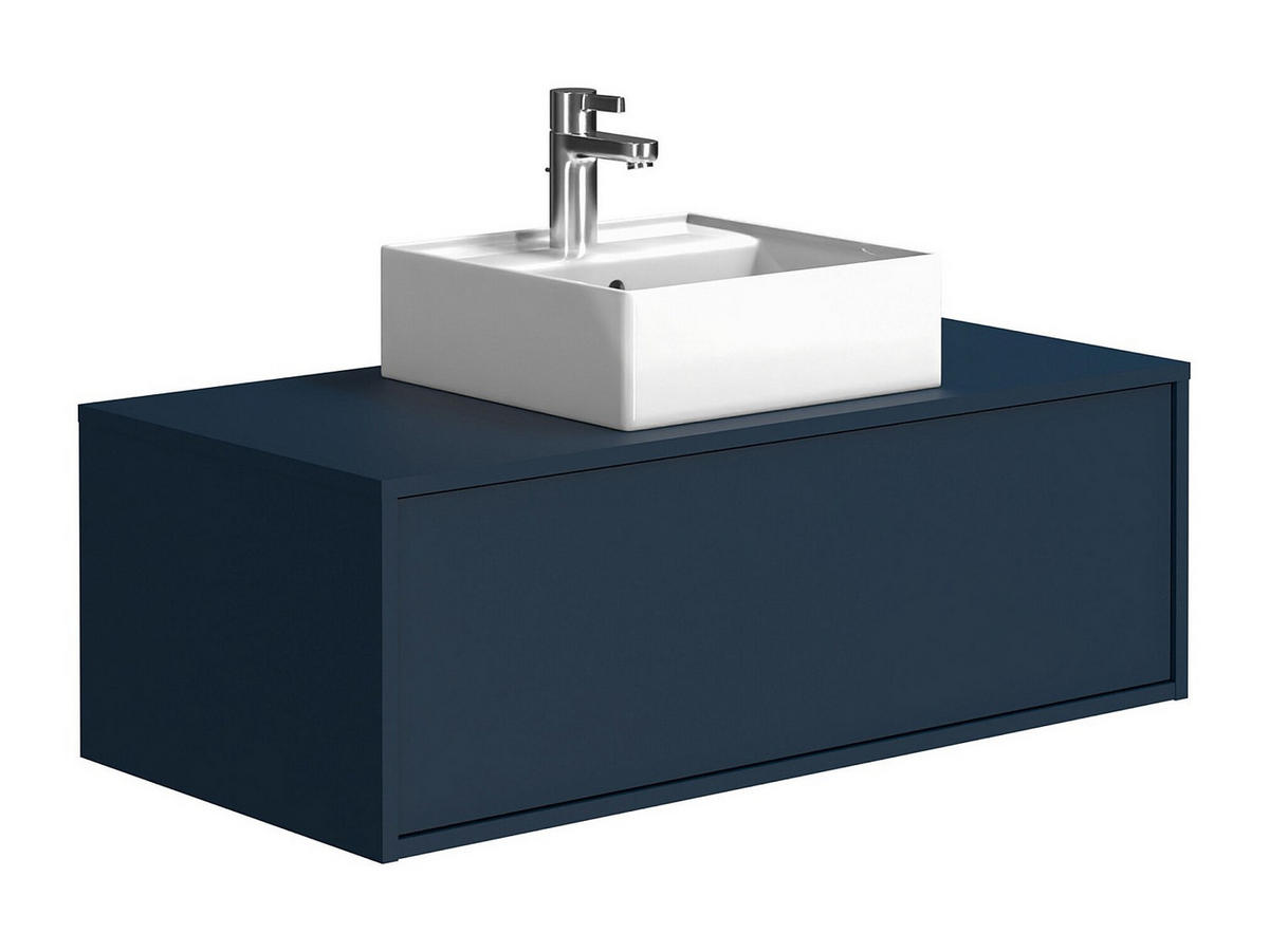 EINZELWASCHTISCH - 94 cm x 47 cm - Holz, Platte, Keramik - Marineblau - TEANA - Dunkelblau, Keramik/Holz (94/32/47cm) - Vente-Unique