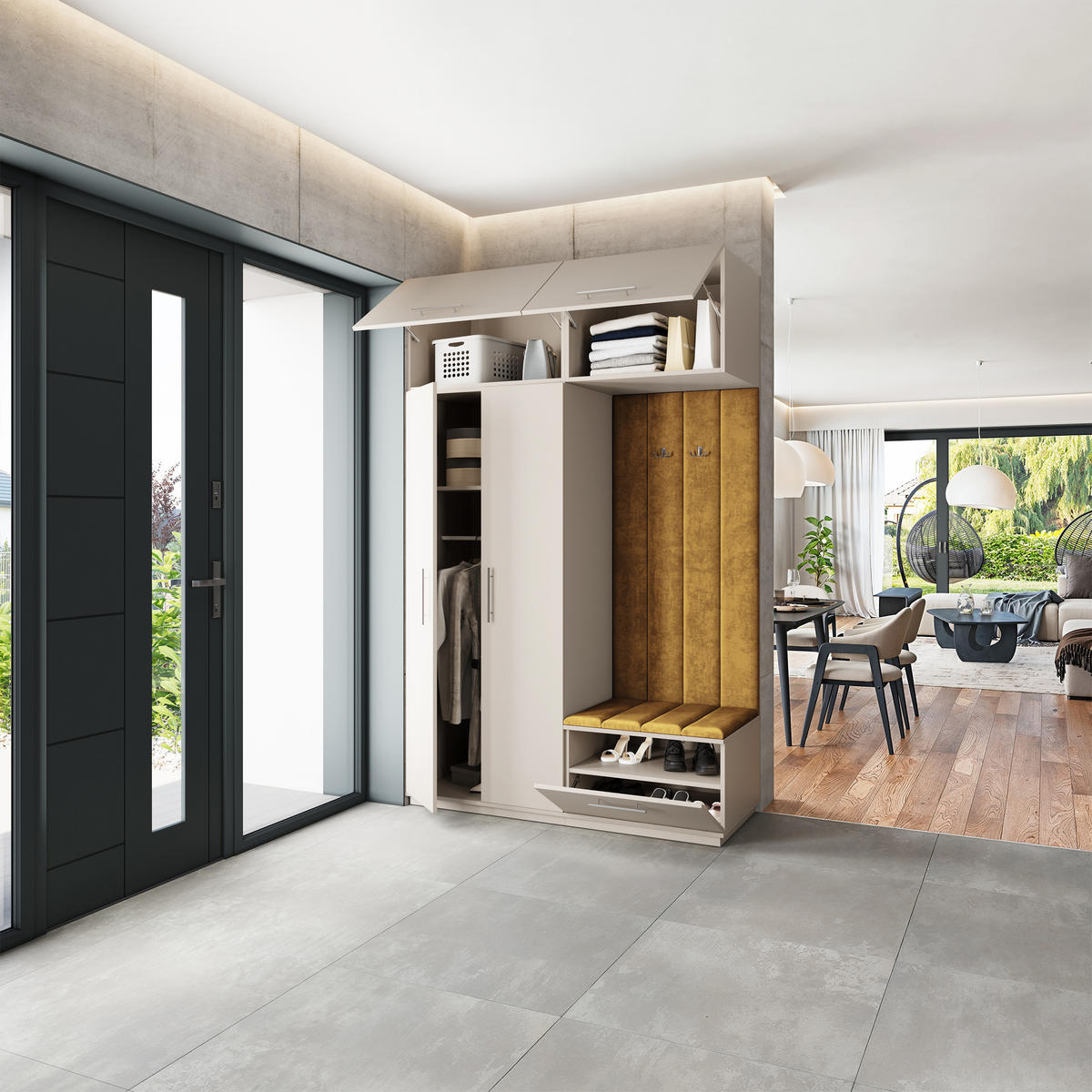 GARDEROBENSCHRANK REMA 150/240/60 cm Modern Garderobe-Set Kaschmir - Kaschmir/Gelb, Holzwerkstoff (150/240/60cm) - MASSENO