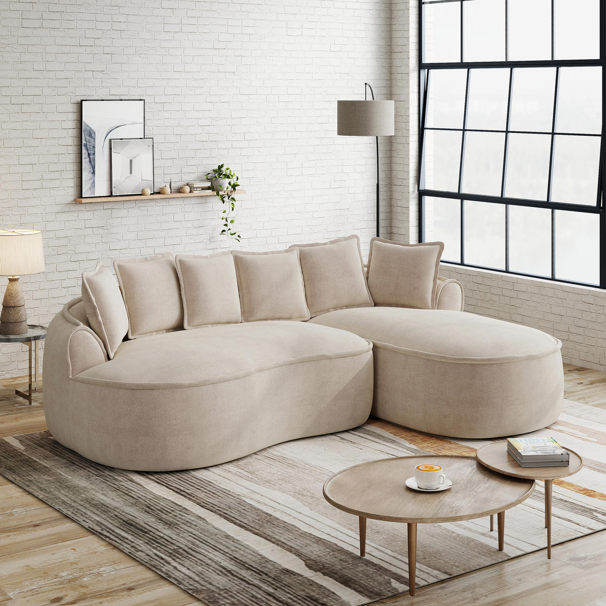 3-SITZER Sofa 252x164x67 cm aus Chenille-Stoff rahmenlos ohne Montage, hellbraun - Hellbraun, Textil (164/67/252cm)