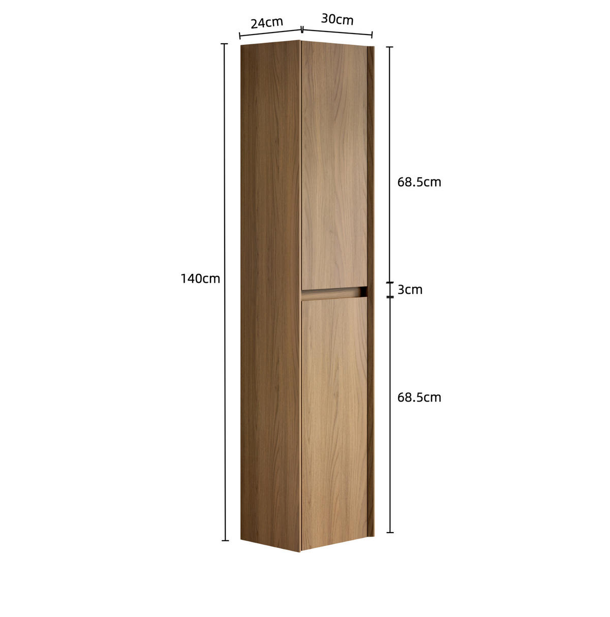 HÄNGESCHRANK 140x24x30 cm Eiche aus Mehrschicht-Sperrholz mit Dämpfersystem & 2 Türen - Eichefarben, Holzwerkstoff (24/30/140cm) - Modfu