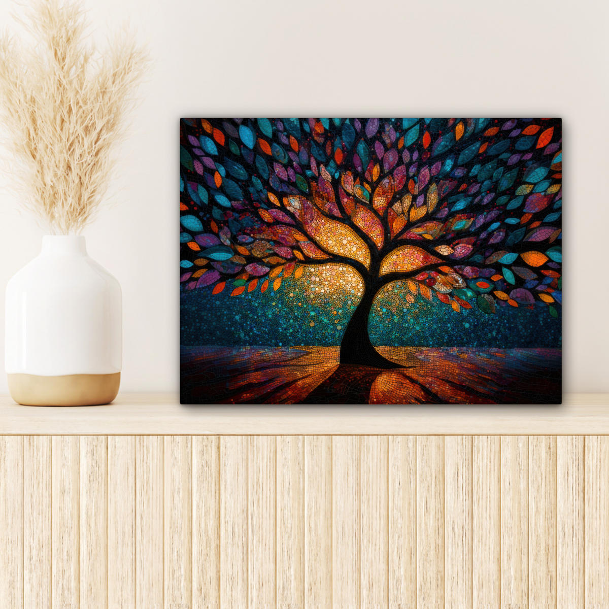 LEINWANDBILD Mosaik - Bunt - Baum - Äste Wandbild 40x30 cm - Multicolor, Textil (40/30cm) - MuchoWow