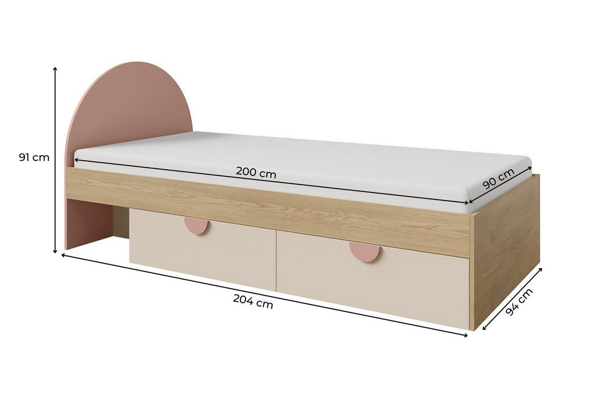 JUGENDBETT LEXO 13 90/200 cm in Eiche Cremona/Macadamia/Puderrosa - Eichefarben/Beige, Holzwerkstoff (90/200cm) - Deine Möbel 24