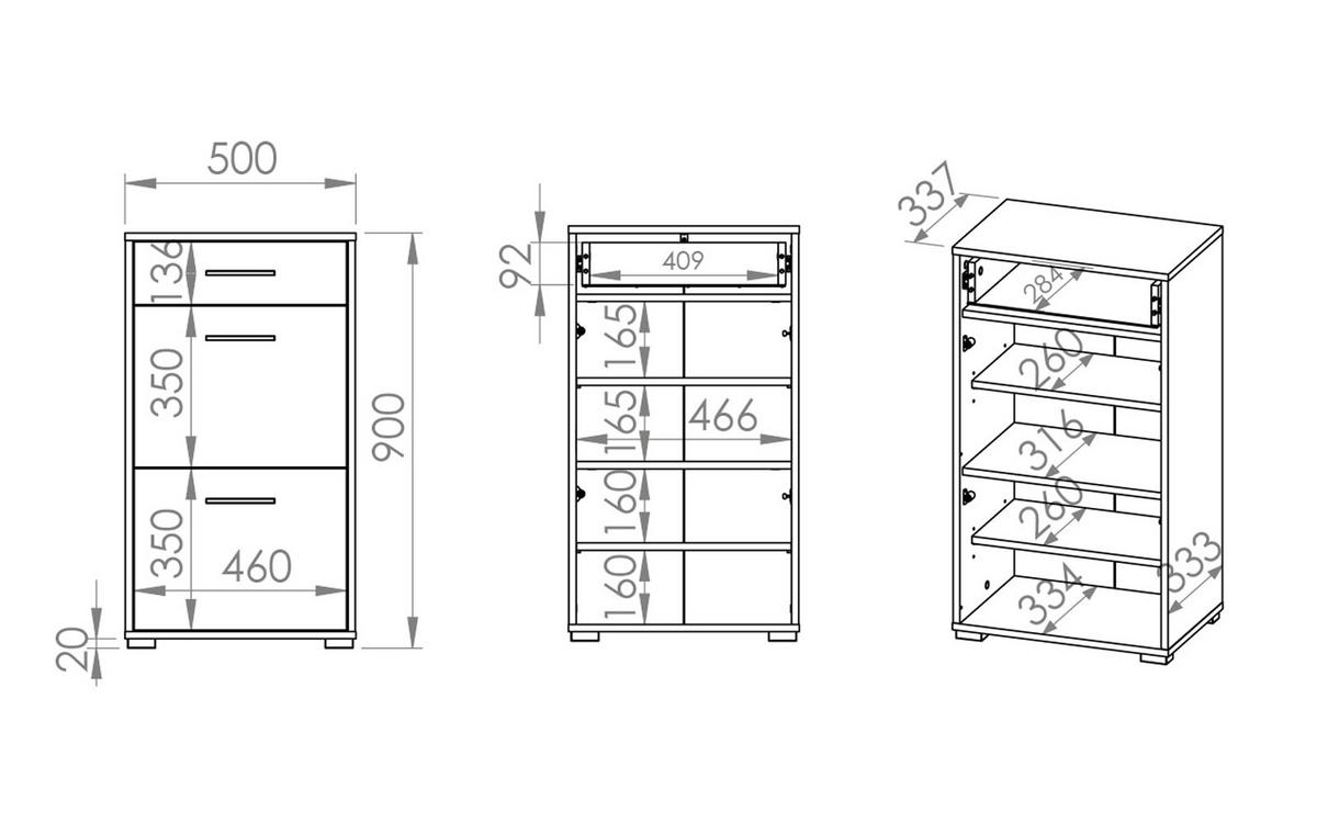 SCHUHSCHRANK Caro 50 / 34 / 90cm - Braun/Sonoma Eiche, Holz/Holzwerkstoff (50/90/34cm) - Feldmann-Wohnen