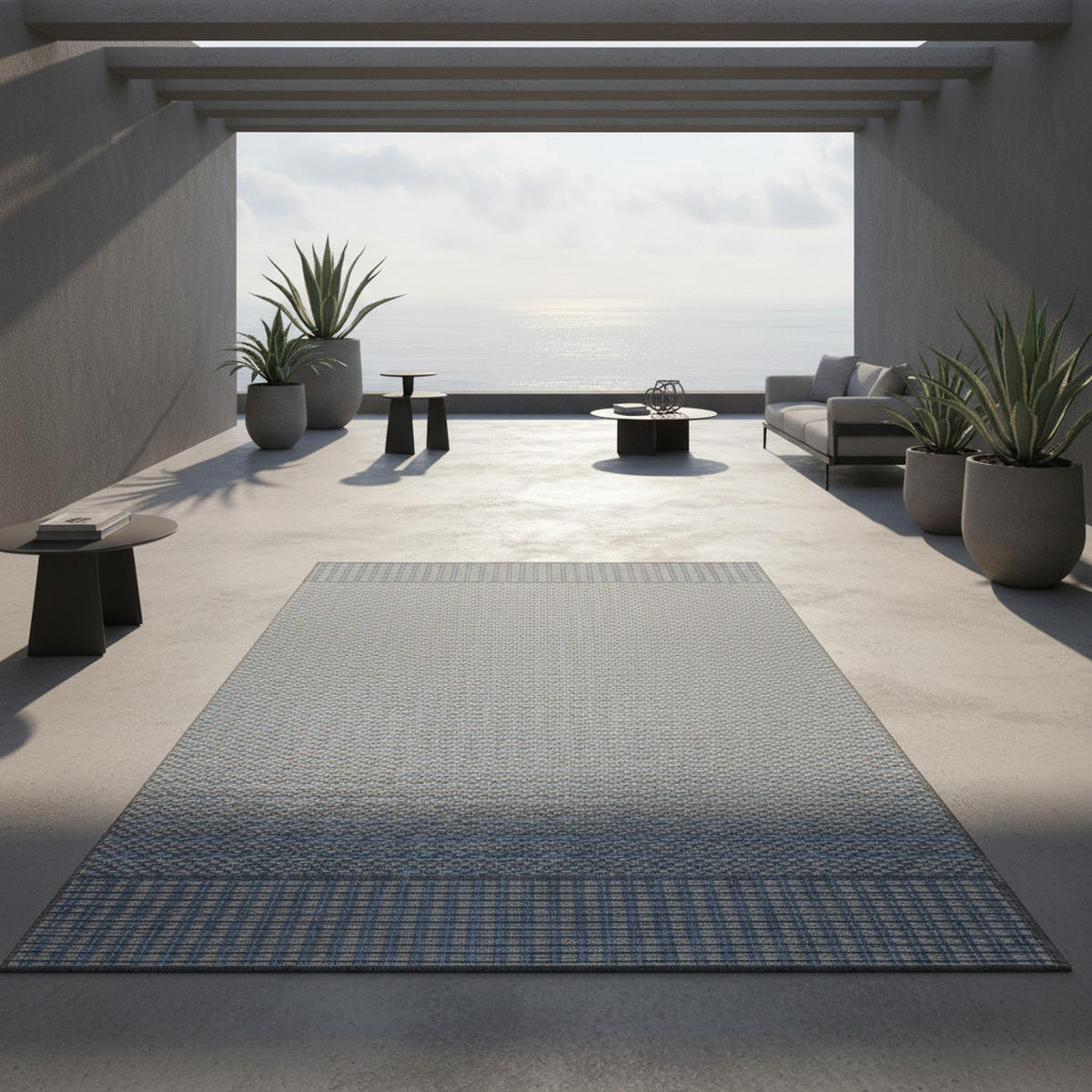 TEPPICH Outdoor Flachgewebe Retro-Design Polypropylen Balkon Grau Rechteckig 120x170 - Grau, Textil (120/170cm) - KADIMA DESIGN