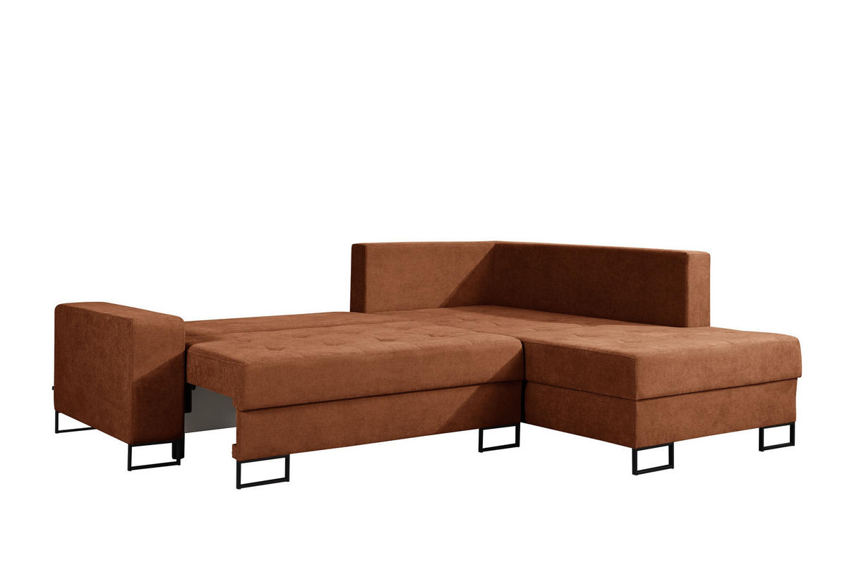 ECKSOFA mit Schlaffunktion Rechts Rostrot Chenille - 245x200 cm - Trevi - Terracotta/Schwarz, Holz/Holzwerkstoff (245/200cm) - Ravio