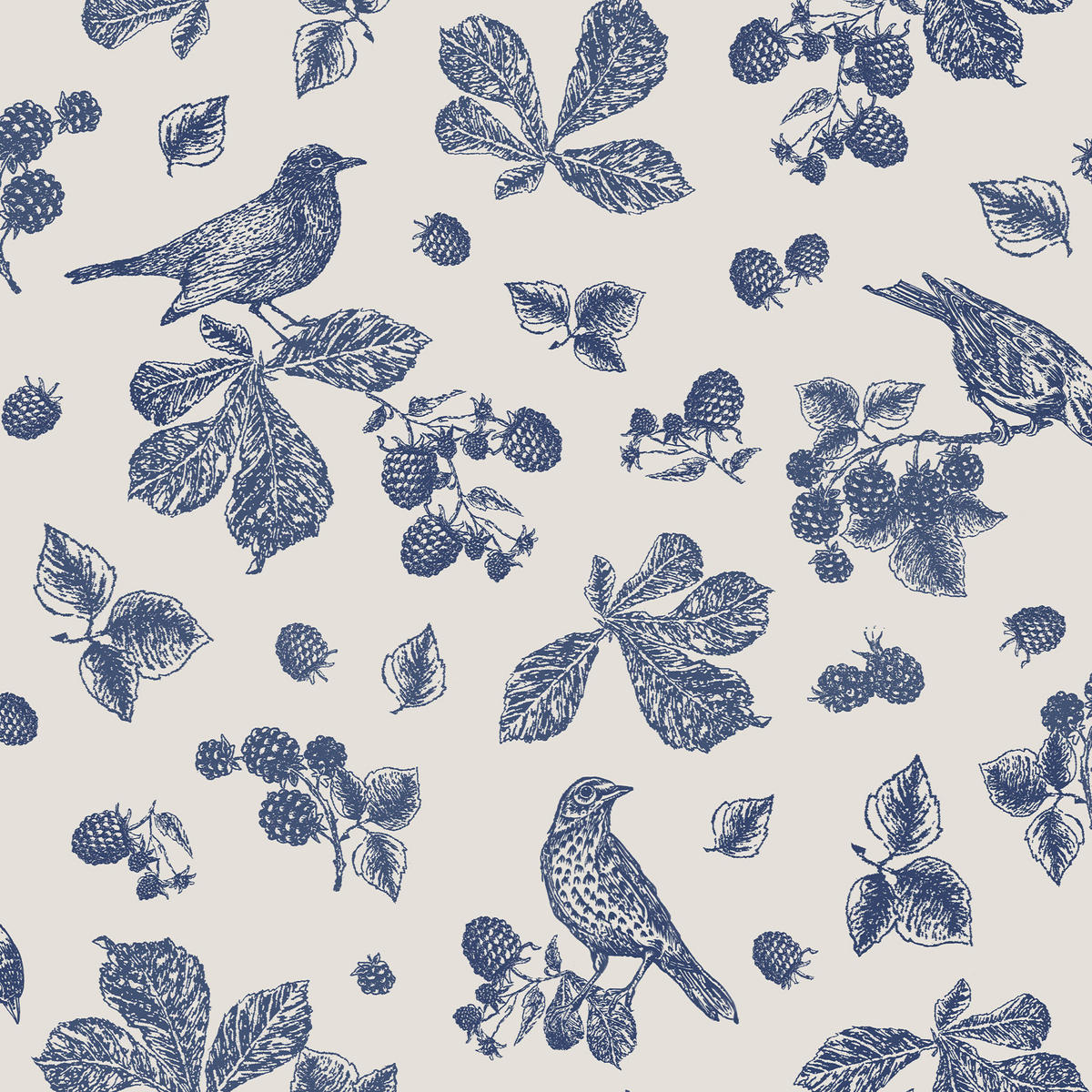 VLIESTAPETE Brombeervogel 1005x52cm - Blau, Papier/Kunststoff (52/1000cm) - Joules