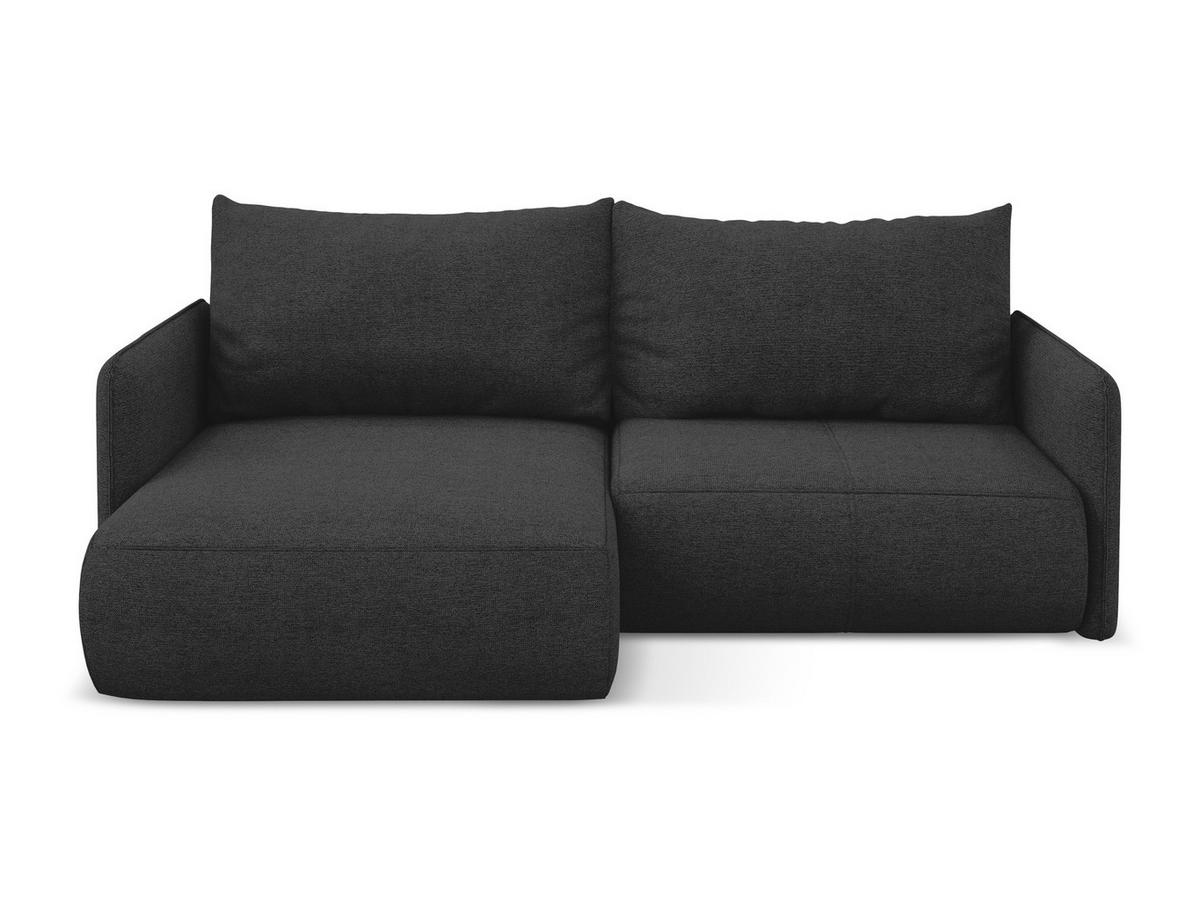 ECKSOFA mit Schlaffunktion Chenille Stoff Schwarz - Anthrazit/Schwarz, Kunststoff/Textil (148/207cm) - Makamii