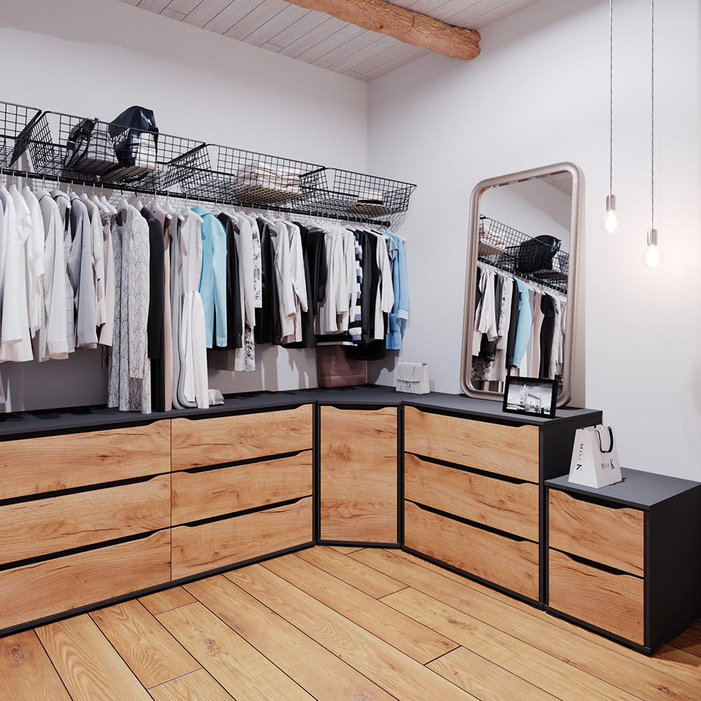 NACHTTISCH Ruben Goldkraft Eiche 40 x 53.6 cm mit Schubladen - Honigeiche/Anthrazit, Holzwerkstoff (40.2/53.6/48cm) - Vicco