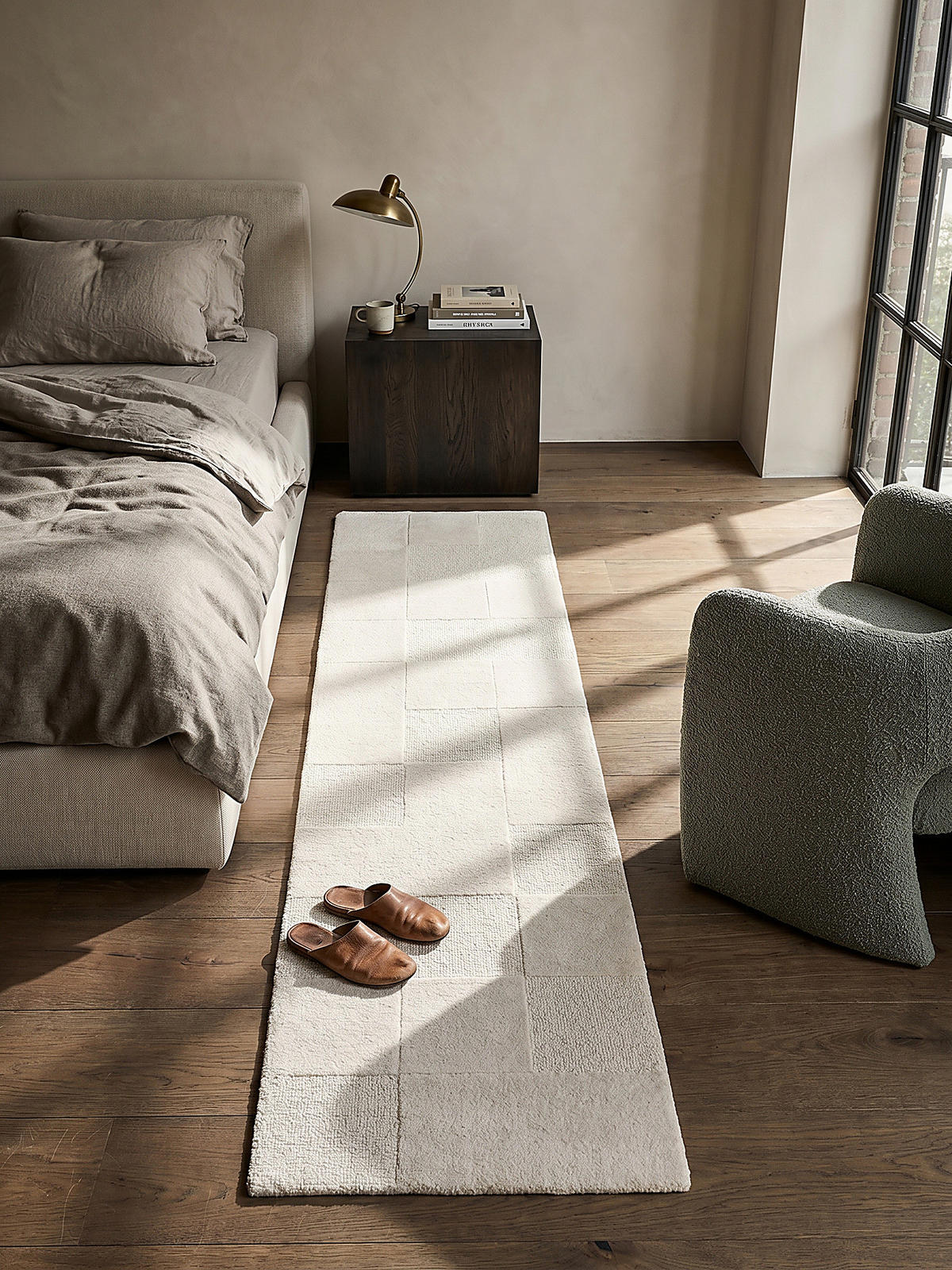 TEPPICH aus Wolle DEBEN in Elfenbein, mit Schachbrettmuster, 60 x 230 cm - Beige, Textil (60/230cm) - KADIMA DESIGN
