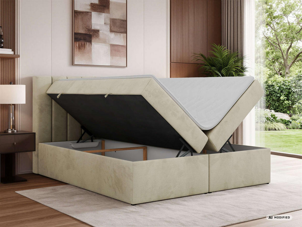 BOXBETT ALVER 200/200 - Beige Velvet - Topper T25 - H3 - Beige/Schwarz, Kunststoff/Textil (200/200cm) - MKS
