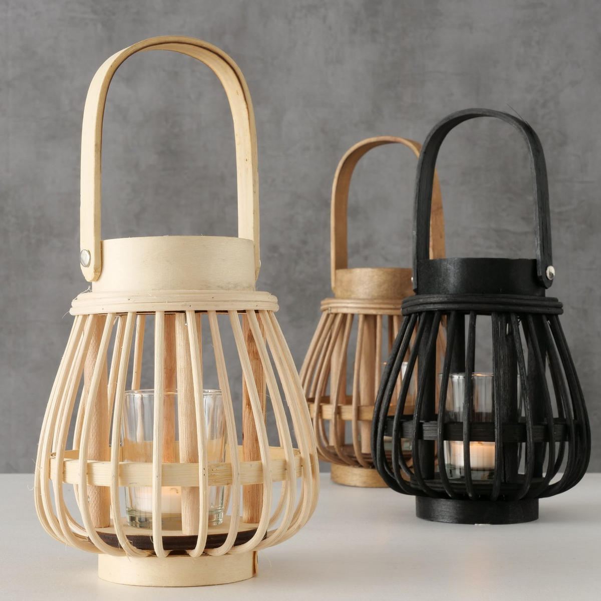 LATERNE Bambus Ilvie - Schwarz, Naturmaterialien (14/16/14cm) - Boltze Home