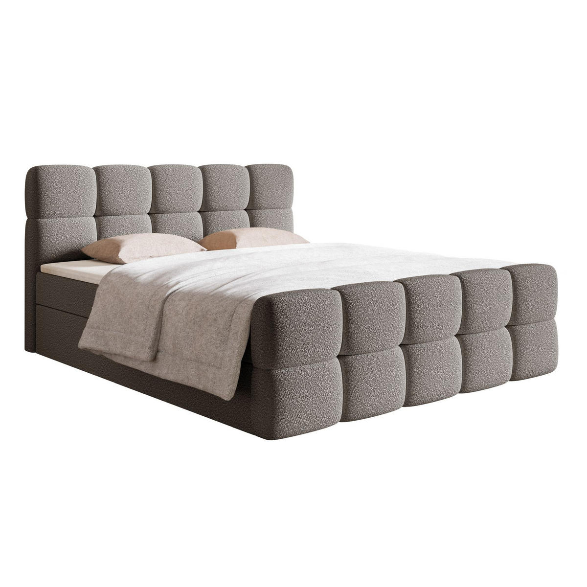 BOXBETT Cloudy Grau mit Bouclé-Bezug 140x200 cm - Schwarz/Grau, Holz/Textil (140/200cm) - Selsey