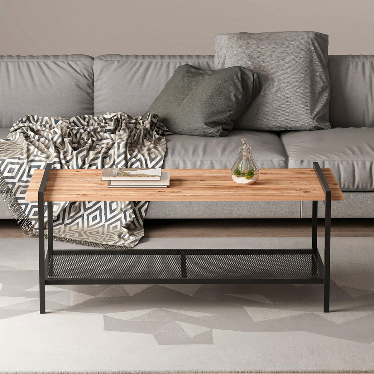 COUCHTISCH Lara mit Metallfüße Atlantic Walnuss 9109 - Walnussfarben/Schwarz, Holzwerkstoff/Metall (60/120/45cm) - moebel17