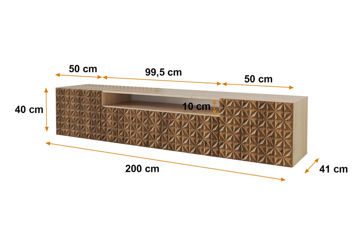 LOWBOARD VIRA-W 200x40x41 cm - Artisan / Katania - Eiche Wotan, Holzwerkstoff (200/40/41cm) - ALTDECOR