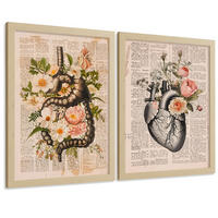 POSTER Set aus 2 Anatomie Mensch Drucke und Wandbilder mit Verdauungssystem Darm und Herz Klassisches Florales Design Größe Rahmenlos A4 - Klar, Papier (21/29.7/3cm) - Nacnic