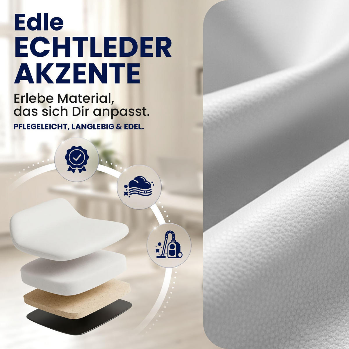 CHEFSESSEL Echtleder Weiß - Chromfarben/Weiß, Leder/Metall (69/118/64cm) - CLP