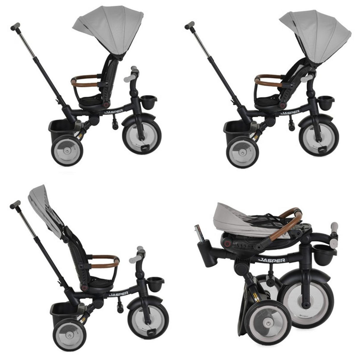 DREIRAD Jasper EVA-Reifen grau klappbar, Sitz drehbar, Hinterradbremse, Körbe - Grau, Metall (72/50/98cm)