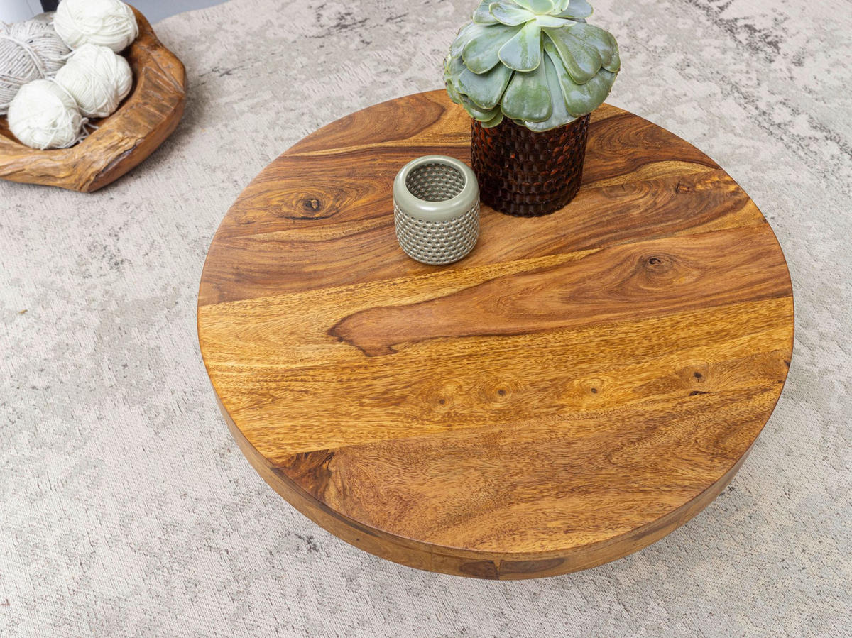 COUCHTISCH aus Massivholz Sheesham in Braun, Lackiert, mit robustem Sockelfuß, Maße 60x60x30 cm - Braun, Holz (60/60/30cm) - KADIMA DESIGN