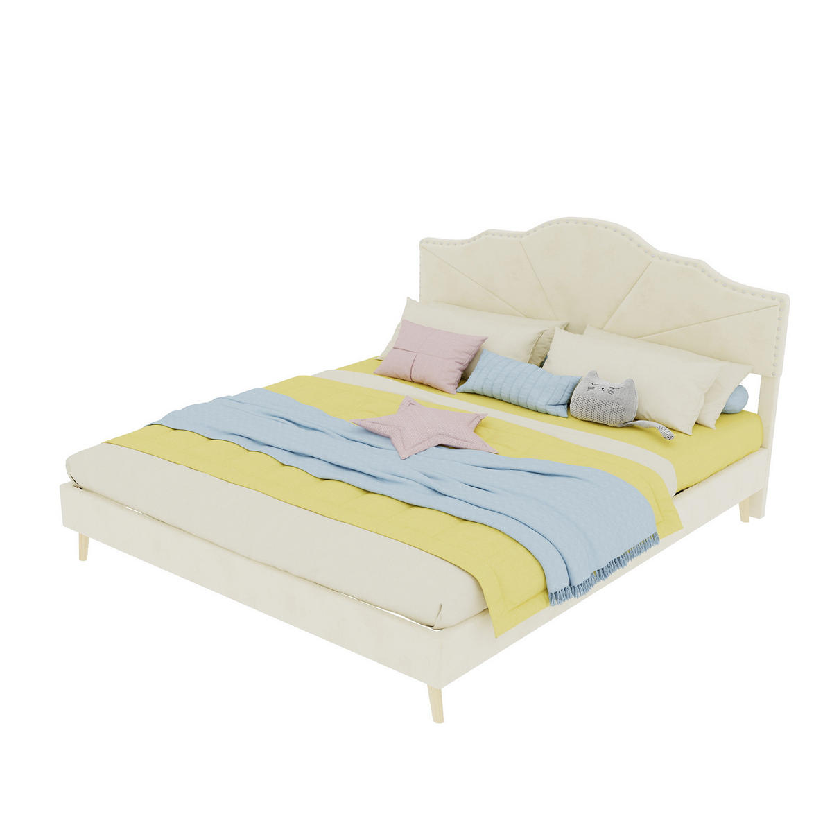 POLSTERBETT 160/200 cm DE-32963 mit Kopfteil und Matratze Beige - Beige, Metall (160/200cm) - ComfortXL