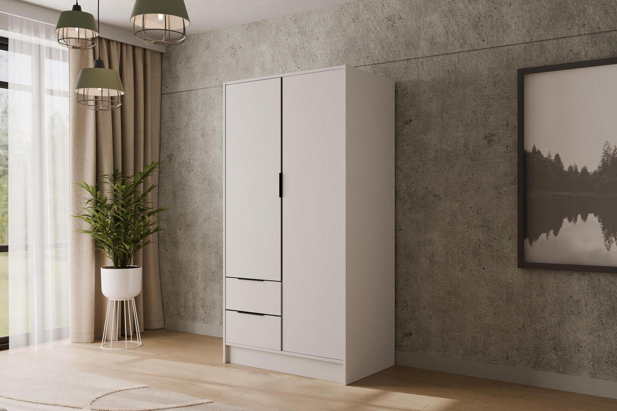 KLEIDERSCHRANK mit Flügeltüren KOLIN 100x200cm Weiß / Weiß - Weiß, Holzwerkstoff (102/200/51cm) - ALTDECOR