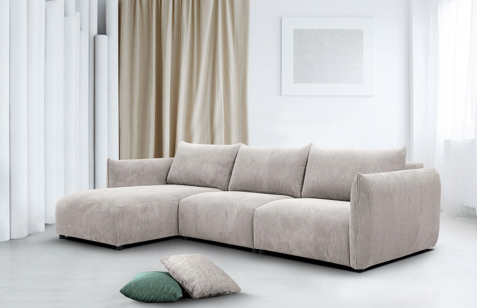 ECKSOFA TAUER 5-Sitzer, weiß - Schwarz/Weiß, Holzwerkstoff/Kunststoff (173/294cm) - Courtois Laville